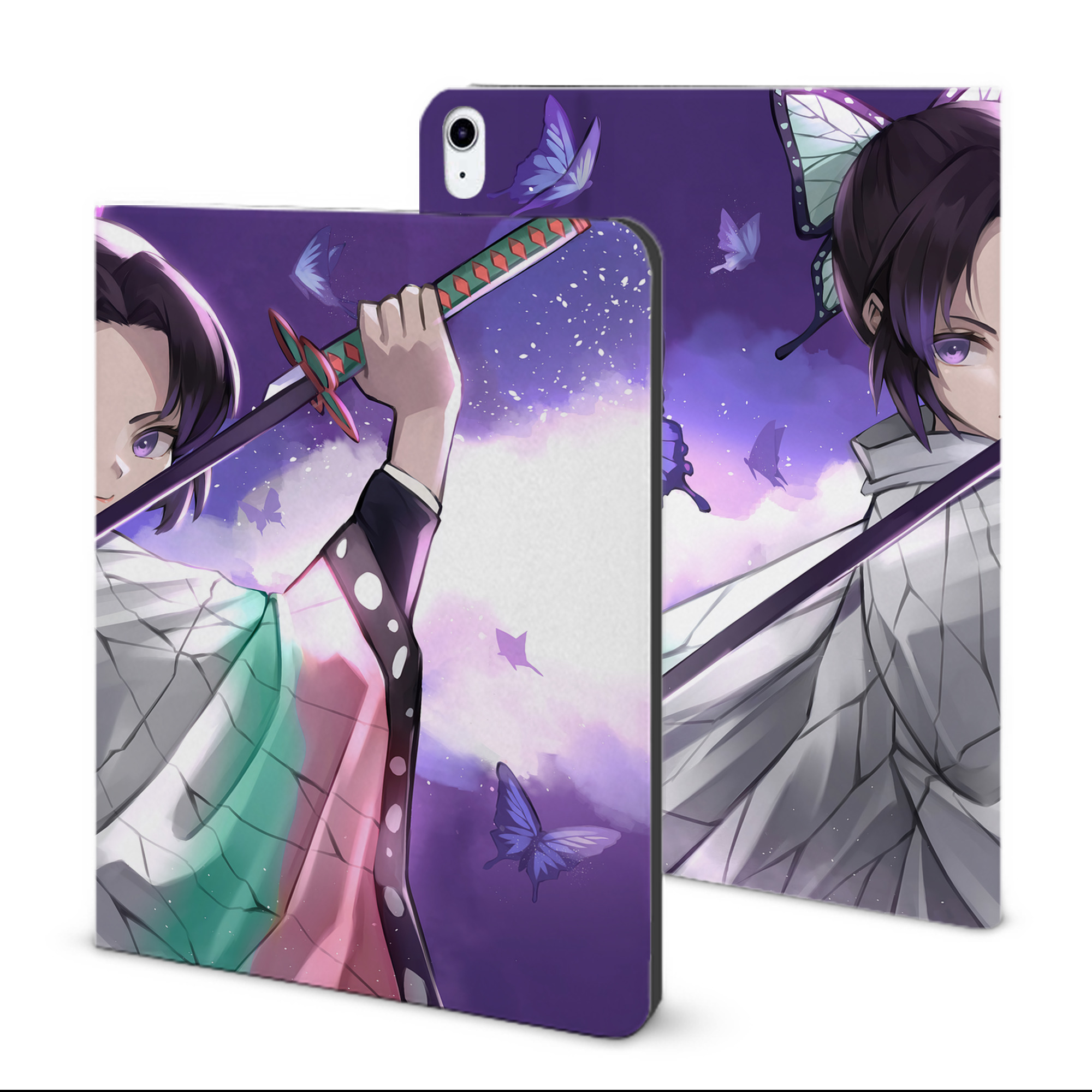 （画像用） 鬼滅の刃（きめつのやいば）蟲柱-胡蝶 しのぶ／こちょう しのぶ Kochou Shinobu IPad ケース ブック型 PUレザー TPU 耐衝撃 軽量 薄型 ペン収納なし 全面保護 IPad 各モデル対応